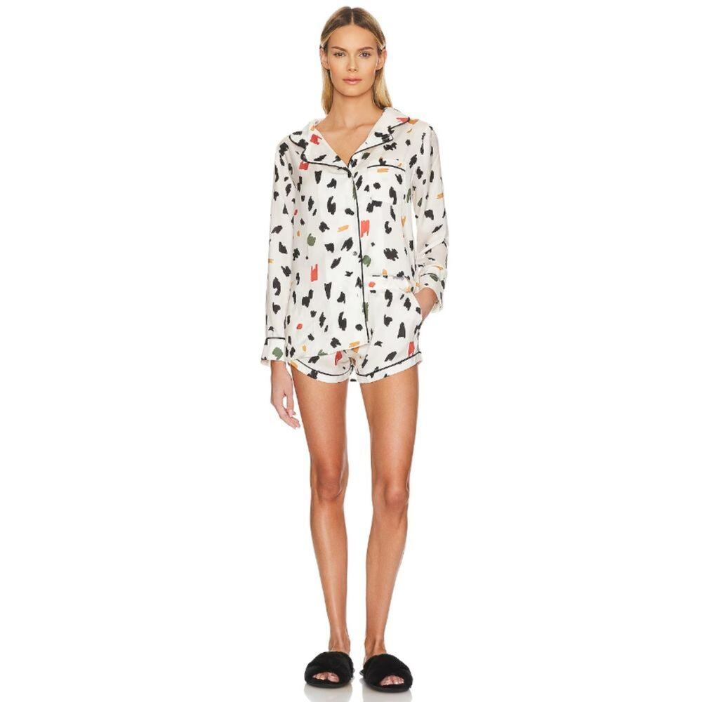 Plush Cheetah Pajama Set Long Sleeve Satin Slumber Loungewear Casual Cozy S